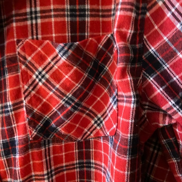 Street Legal red & black & navy plaid flannel button-down shirt size large - Picture 4 of 8